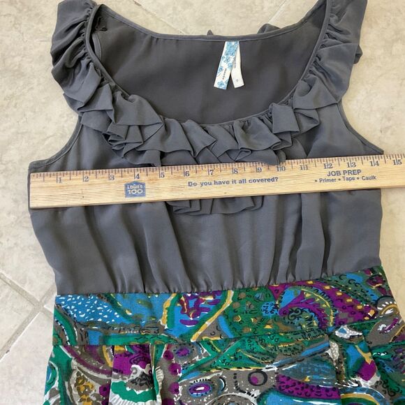 Anthropologie Maeve Grey Ruffle Silk Paisley Sleeveless Dress sz. 0 mixed media - Picture 4 of 10